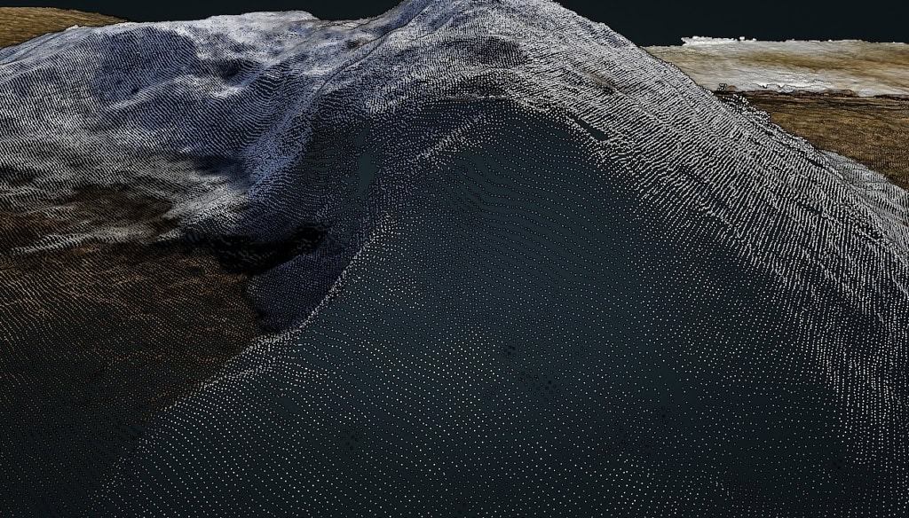 Point-cloud model of an aggregate mound produced by drone mapping