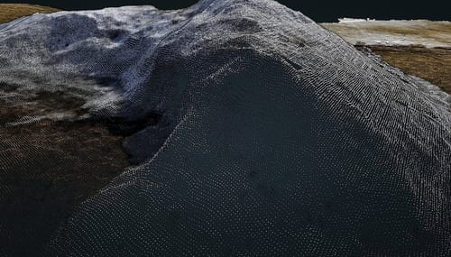 Modelo de nube de puntos de un montículo de áridos generado mediante cartografía con dron